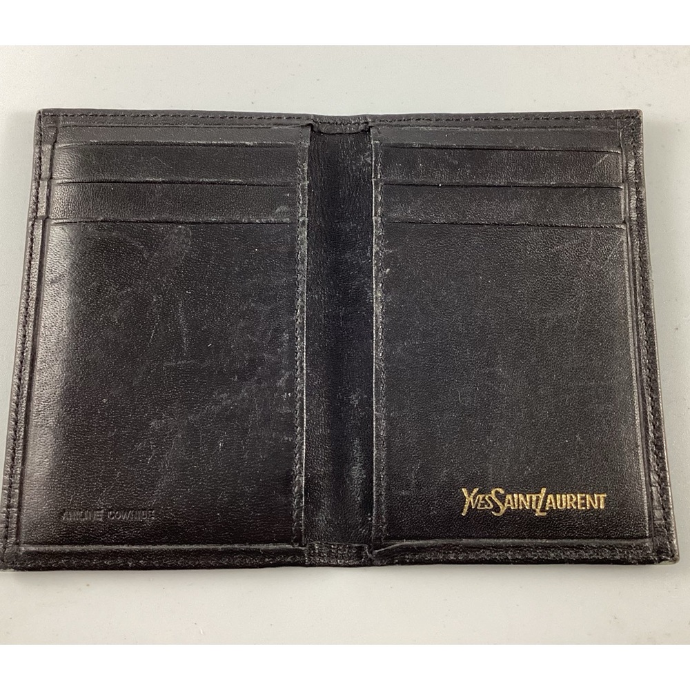 Rare Vintage YSL Mens Pre-Owned Black Aniline Cowhide Leather Card Wallet